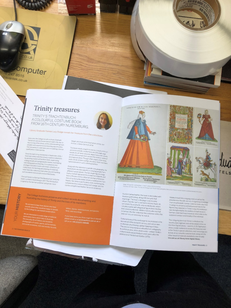 ‘Trinity Treasures’ article by one of the Graduate Trainees published in ‘The Fountain’ alumni magazine